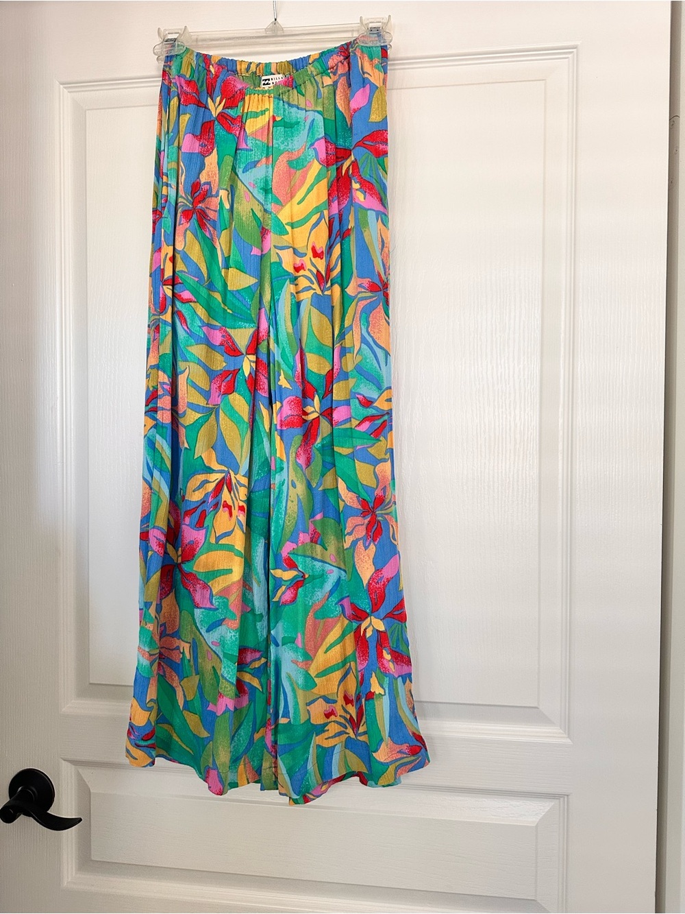 Billabong Multicolor Tropical Wide-Leg Pants — Teal, Yellow & Pink